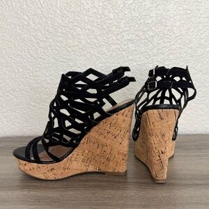 Black Strappy Wedge Sandals